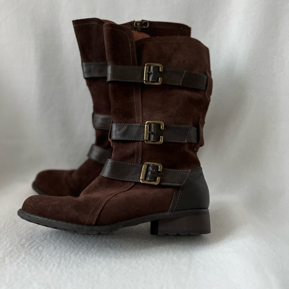 Eddie Bauer Size 7.5 Brown Leather/Textile Zippered Boots with Buckle Accents - Picture 12 of 16